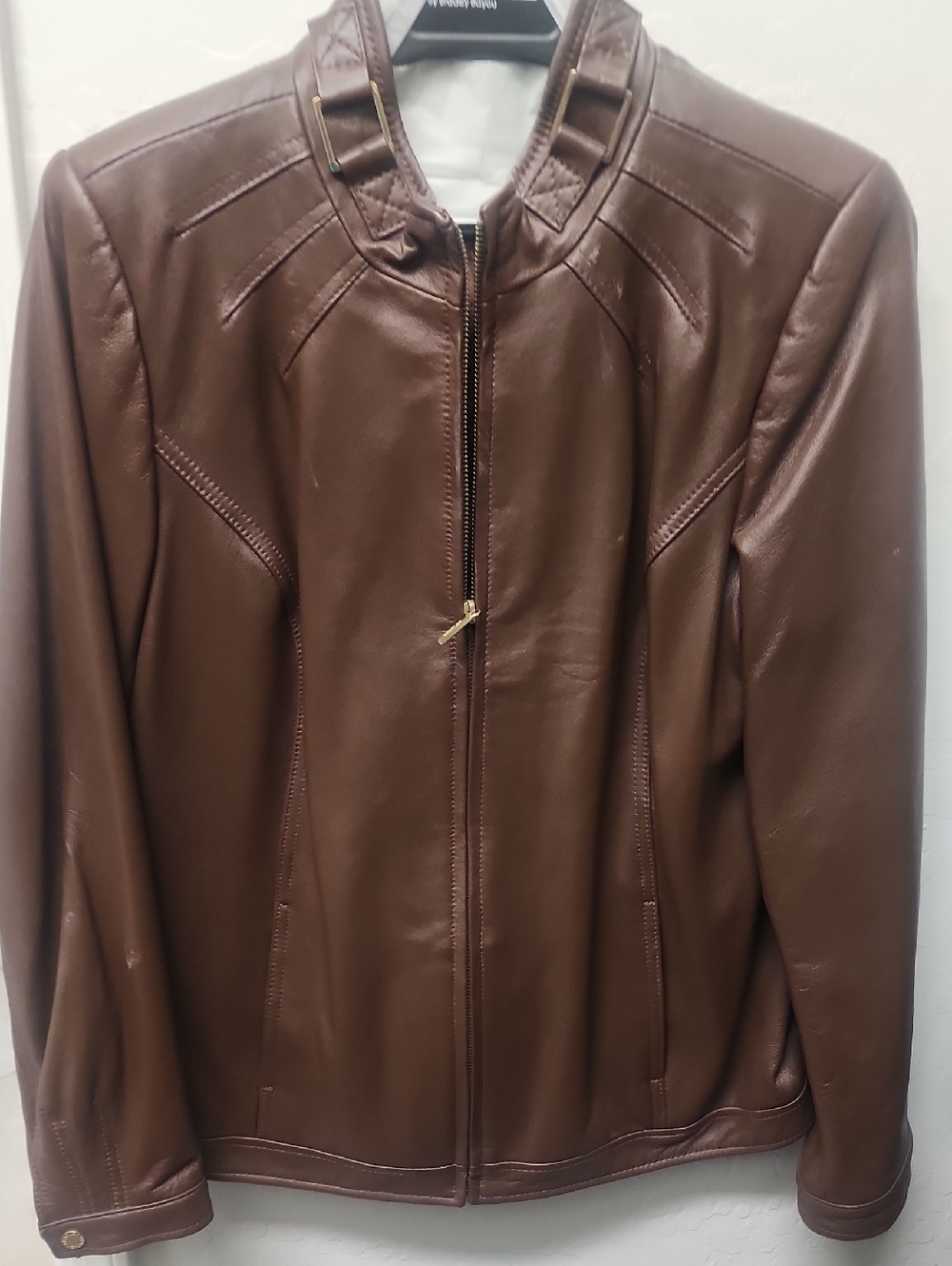 Women's Brown Faux Leather Zip-Front Jacket